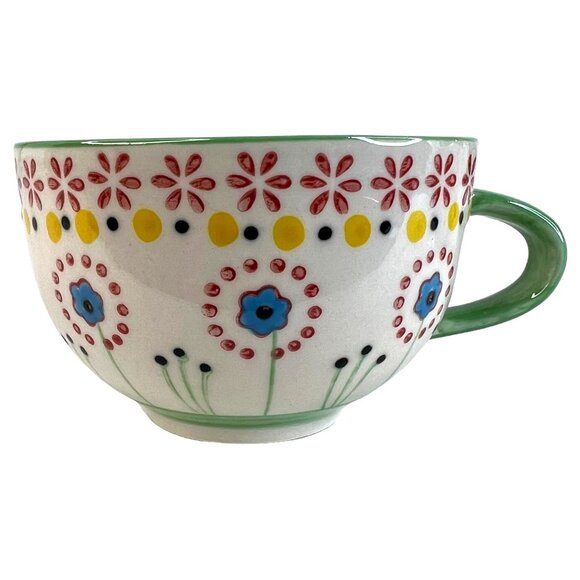 Set Of 2 Hand Painted Ceramic Mugs With Floral Patterns 12oz Anthropologie Style - Picture 6 of 11